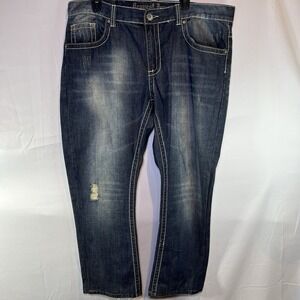 Men's Request Jeans Premium Distressed See Back Pocket Straight Leg Denim 38x32